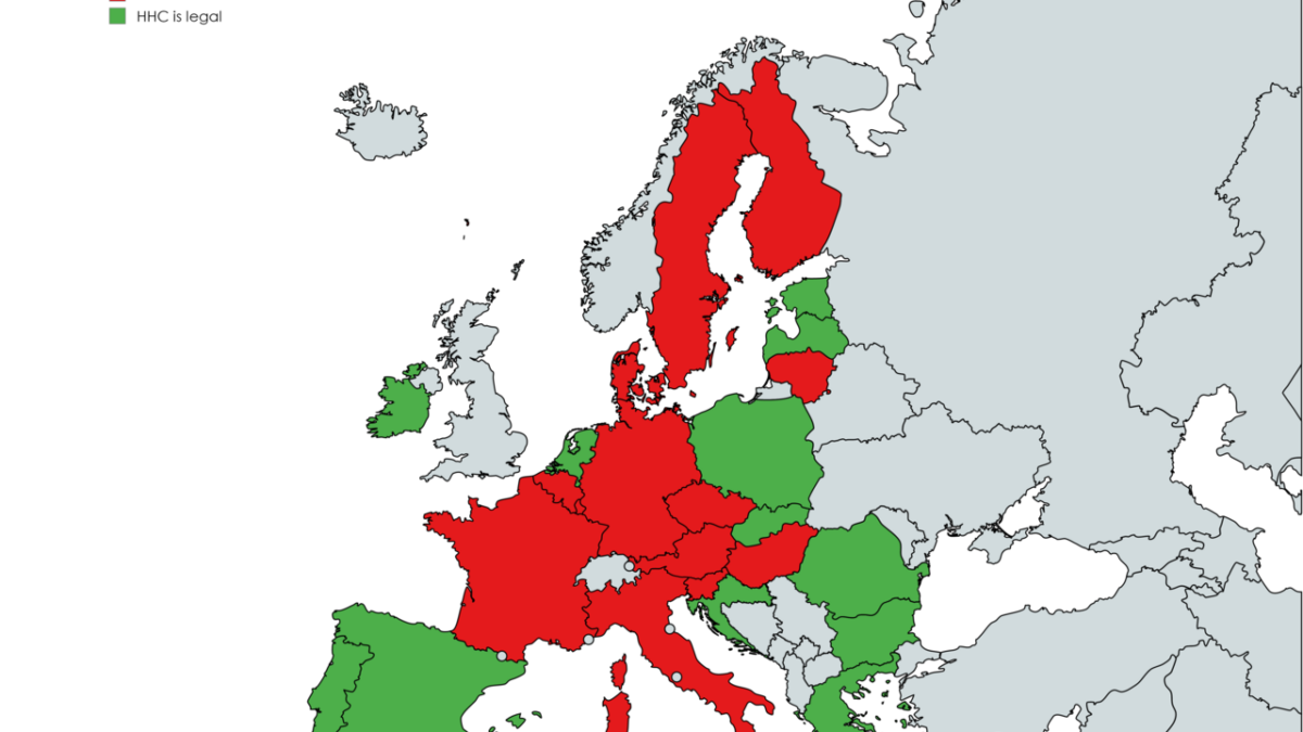 Carte de l'Europe indiquant le statut légal du HHC pays par pays