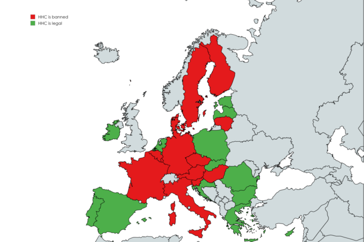 Carte de l'Europe indiquant le statut légal du HHC pays par pays