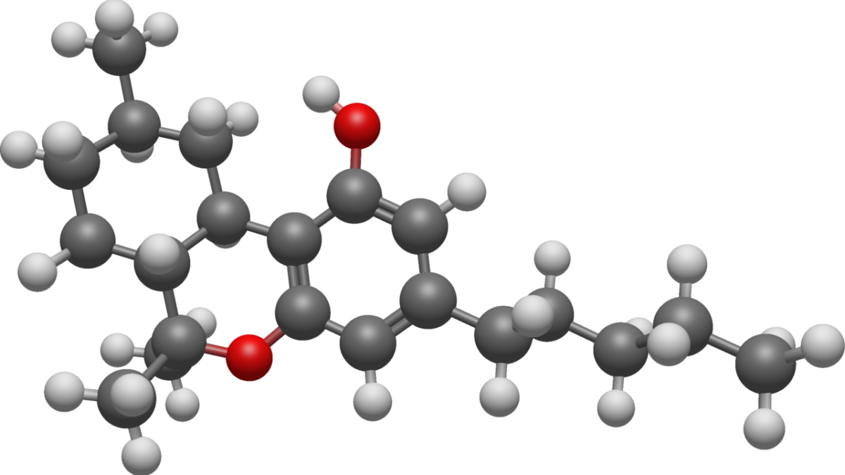 Modèle 3D en boules et bâtonnets de la molécule d'hexahydrocannabinol