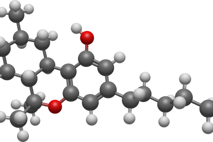 Modèle 3D en boules et bâtonnets de la molécule d'hexahydrocannabinol