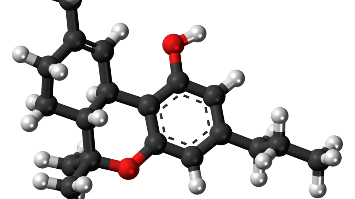 Modèle moléculaire en boules de la tétrahydrocannabivarine